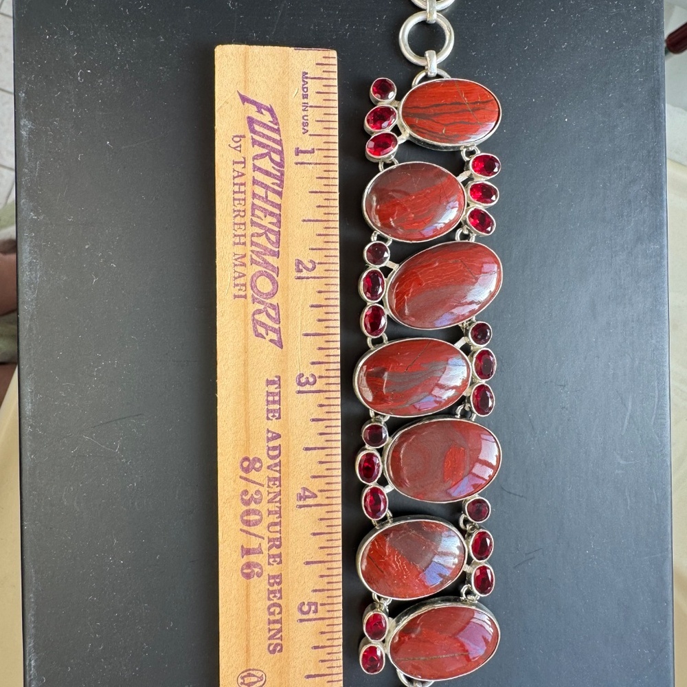 Artisan Red Jasper Statement Bracelet Silver Esta… - image 2